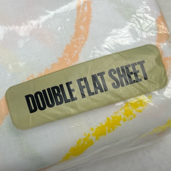 Vintage Morgan Jones Double Flat Sheet White Waves Lines Yellow Green Muslin NIP - Picture 4 of 7